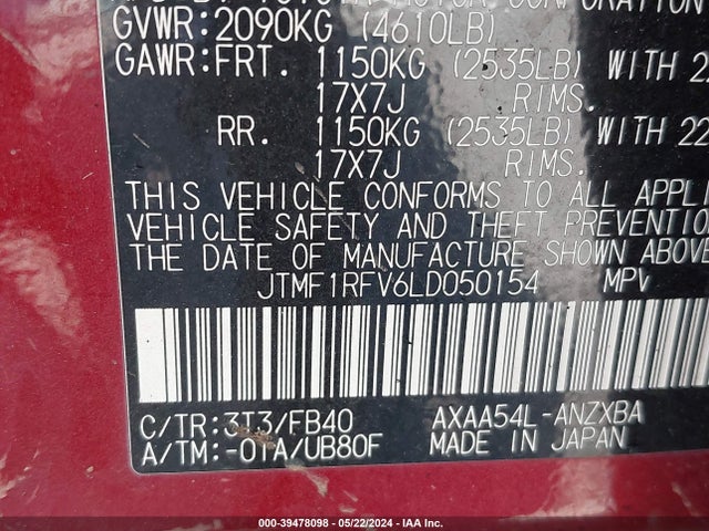 Toyota RAV4 LE 2020 JTMF1RFV6LD050154 Image 9