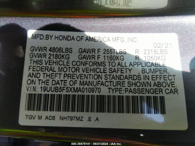 19UUB5F5XMA010970 Acura Tlx A-spec Package