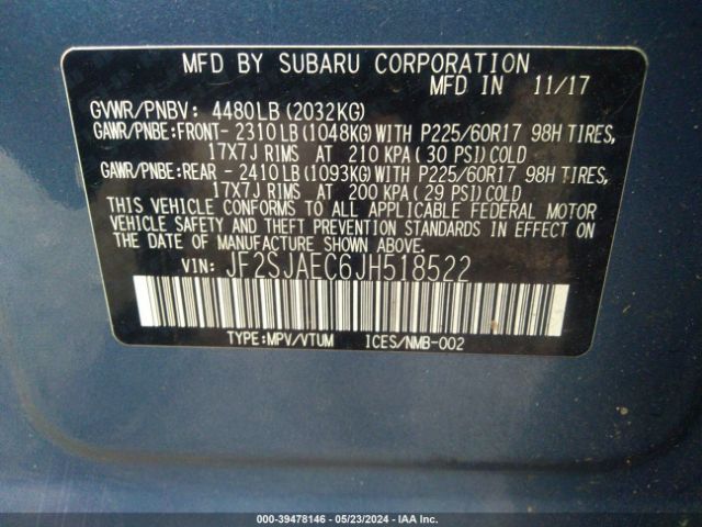 JF2SJAEC6JH518522 Subaru Forester 2.5i Premium