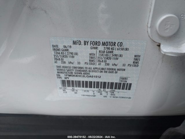 1FM5K8HC2LGA01512 Ford Explorer Platinum