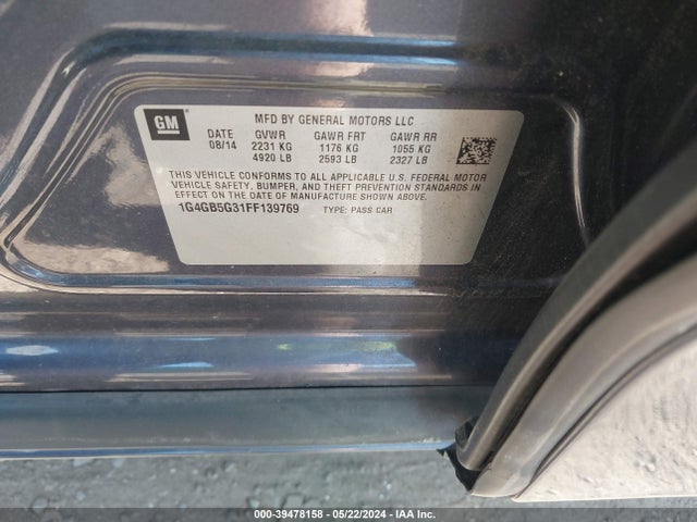 Buick Lacrosse Leather 2015 1G4GB5G31FF139769 Image 9