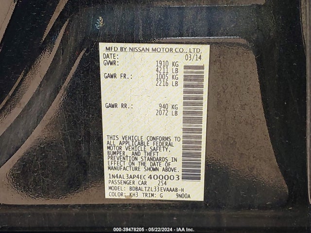 Nissan Altima 2.5 Sv 2014 1N4AL3AP4EC400003 Image 9
