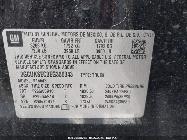Chevrolet Silverado 1500 2lz 2014 3GCUKSEC3EG356343 Image 9