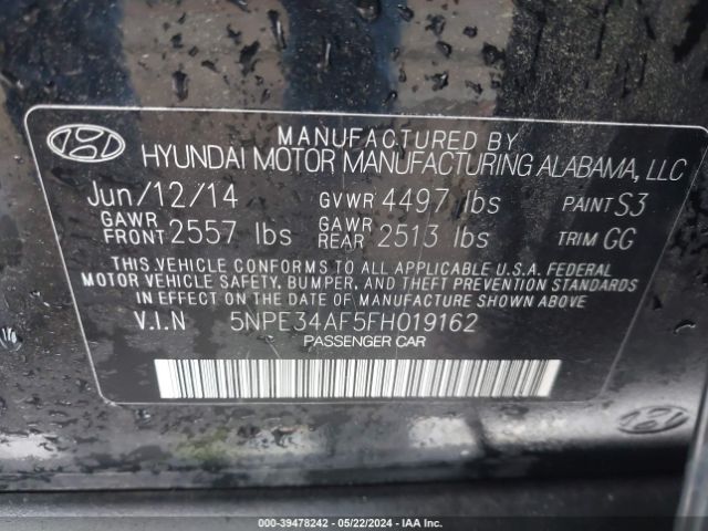 5NPE34AF5FH019162 Hyundai Sonata Sport