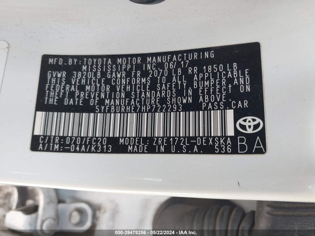 Toyota COROLLA SE 2017 5YFBURHE7HP722293 Image 9