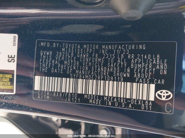 Toyota COROLLA LE 2024 5YFB4MDE2RP109119 Image 9