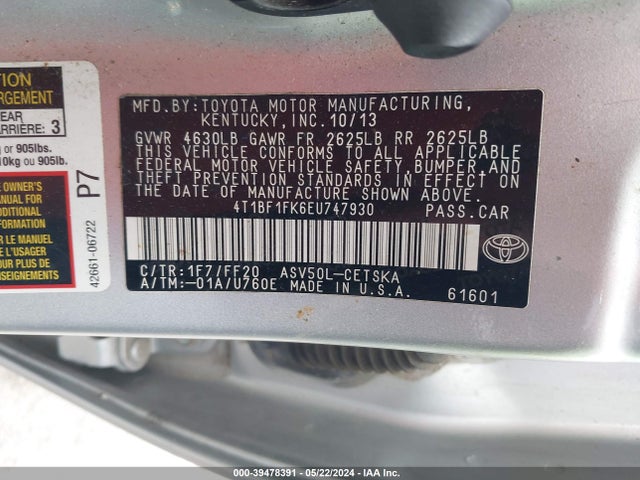 Toyota CAMRY SE 2014 4T1BF1FK6EU747930 Image 9