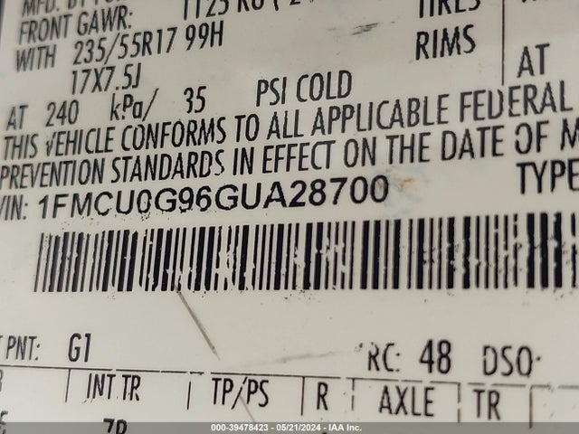 Ford ESCAPE SE 2016 1FMCU0G96GUA28700 Image 9