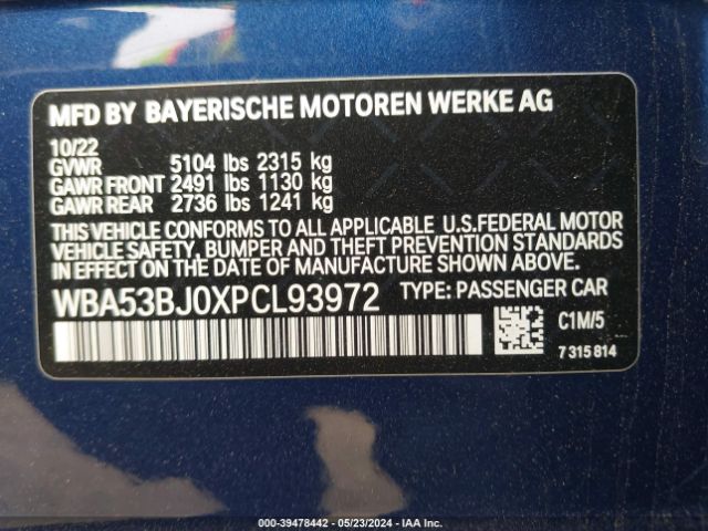 WBA53BJ0XPCL93972 BMW 540 I