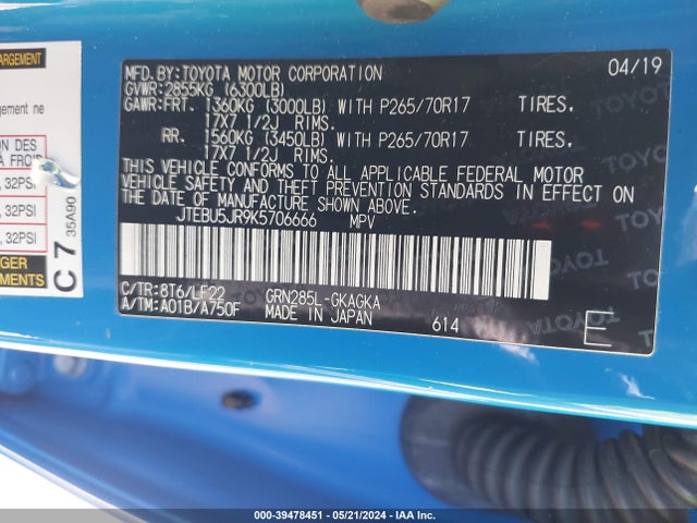 Toyota 4runner Trd Pro 2019 JTEBU5JR9K5706666 Image 9