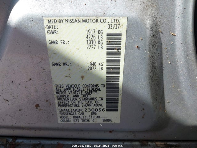 Nissan Altima 2.5 Sv 2017 1N4AL3AP1HC230056 Image 9