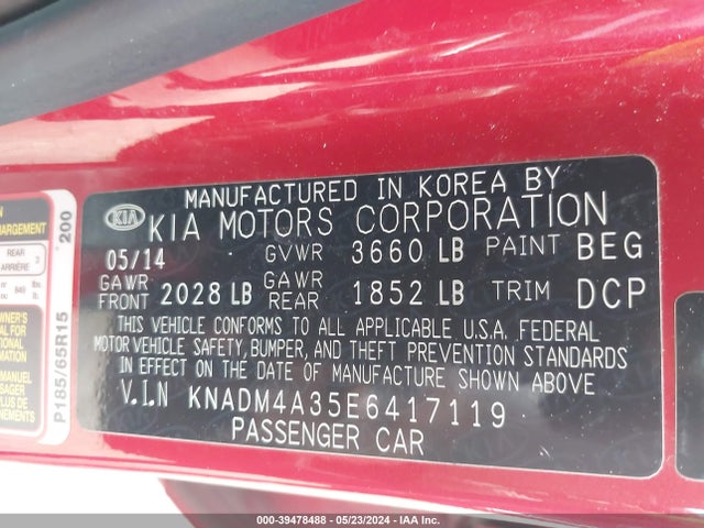 KIA RIO LX 2014 KNADM4A35E6417119 Image 9