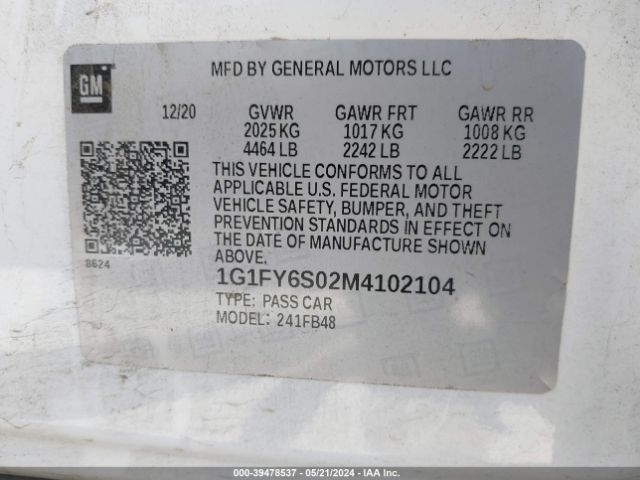 1G1FY6S02M4102104 Chevrolet Bolt Ev Fwd Lt