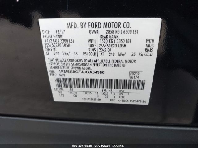 1FM5K8GT4JGA34980 Ford EXPLORER SPORT