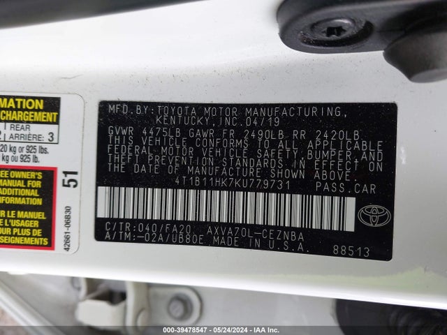 Toyota CAMRY LE 2019 4T1B11HK7KU779731 Image 9