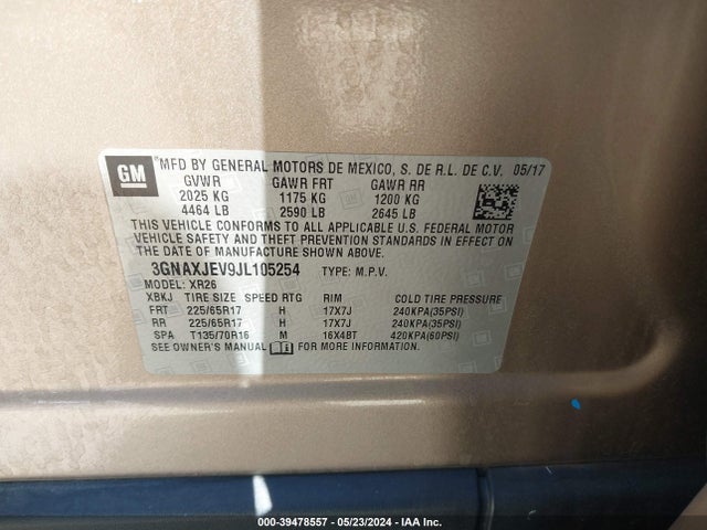 Chevrolet EQUINOX LT 2018 3GNAXJEV9JL105254 Image 9