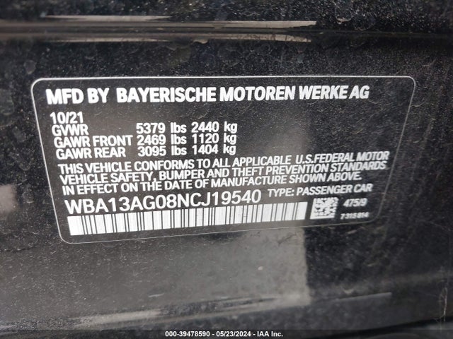 WBA13AG08NCJ19540 BMW 530e