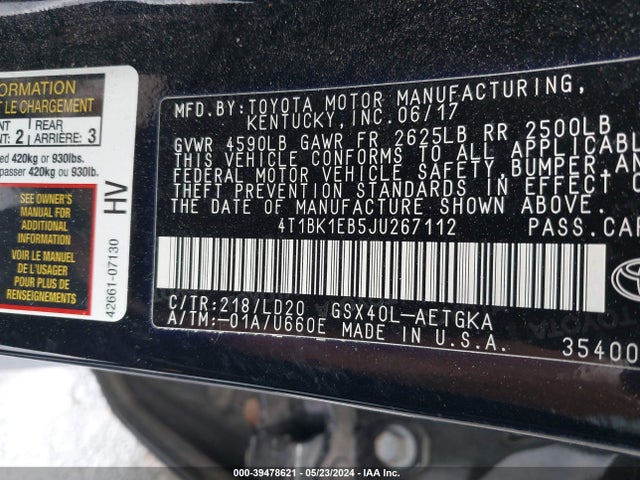 Toyota AVALON XLE 2018 4T1BK1EB5JU267112 Image 9