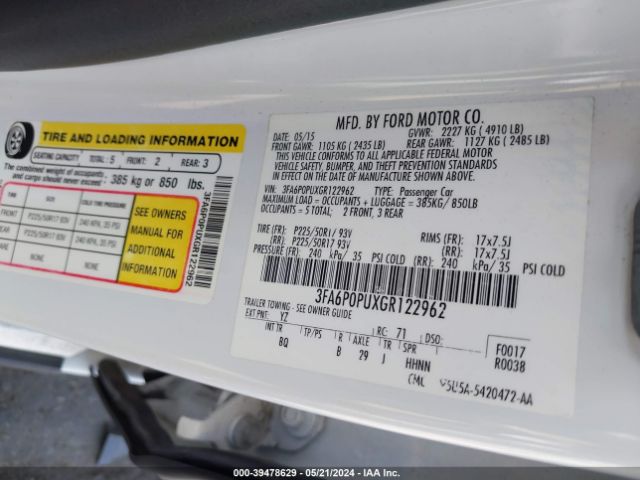 3FA6P0PUXGR122962 Ford Fusion Energi Se Luxury