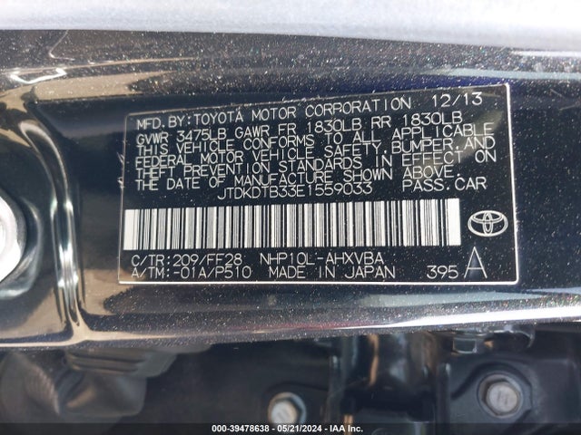 Toyota Prius C Two 2014 JTDKDTB33E1559033 Image 9