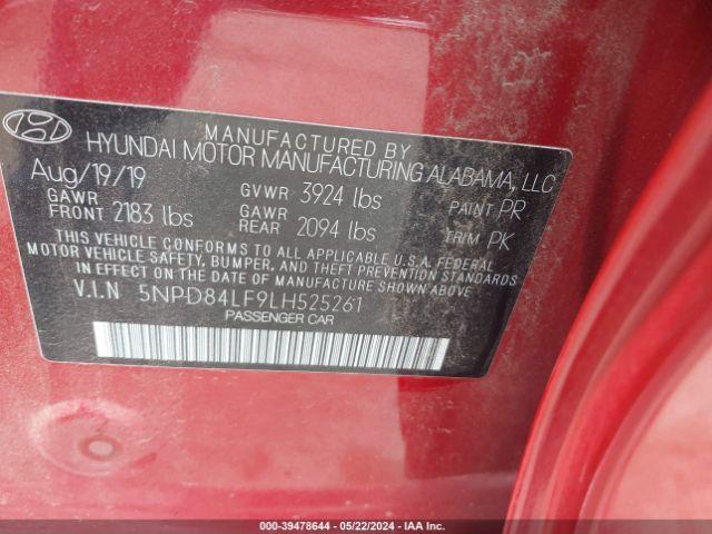 5NPD84LF9LH525261 Hyundai ELANTRA SEL