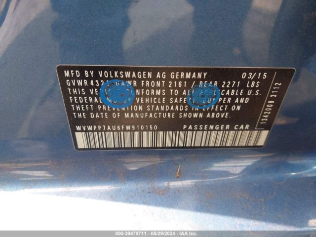 WVWPP7AU6FW910150 Volkswagen E-golf Sel Premium