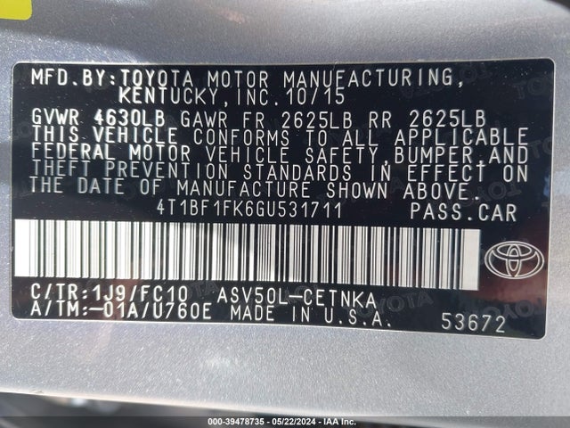 Toyota CAMRY LE 2016 4T1BF1FK6GU531711 Image 9