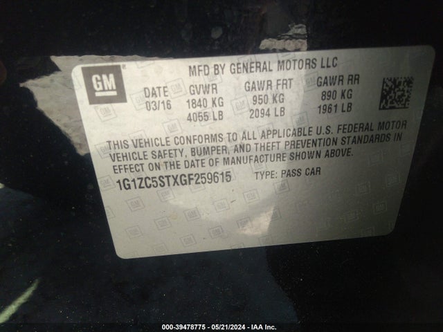 Chevrolet Malibu 1fl 2016 1G1ZC5STXGF259615 Image 9