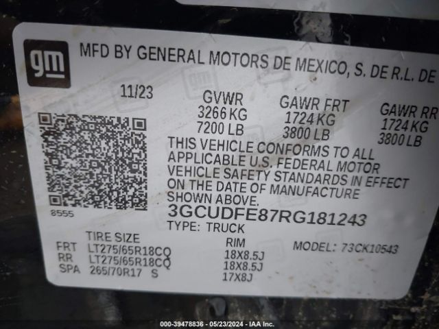 3GCUDFE87RG181243 Chevrolet Silverado 1500 4wd  Short Bed Lt Trail Boss