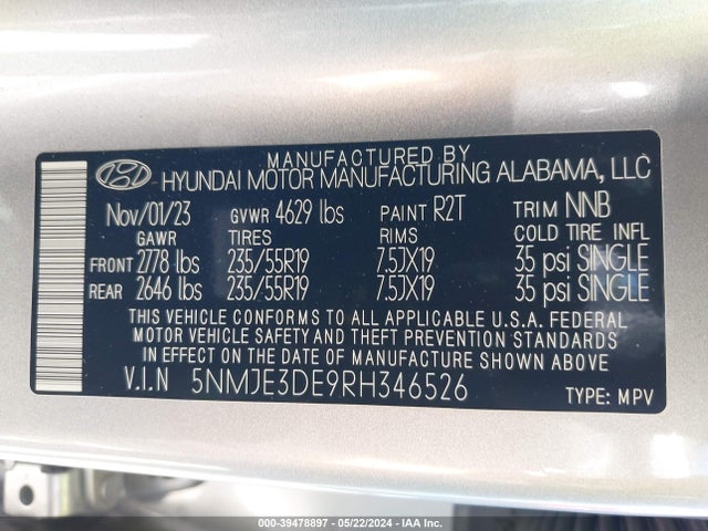 Hyundai Tucson Limited 2024 5NMJE3DE9RH346526 Image 9