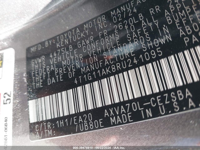 Toyota CAMRY SE 2024 4T1G11AK8RU241095 Image 9