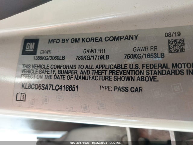 Chevrolet Spark Fwd 1lt Automatic 2020 KL8CD6SA7LC416651 Image 9