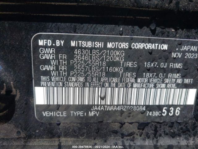 JA4ATWAA4RZ028084 Mitsubishi Eclipse Cross Se S-awc/sel S-awc