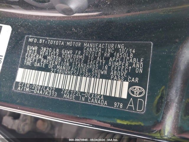 Toyota Corolla S Premium 2015 2T1BURHE5FC285228 Image 9