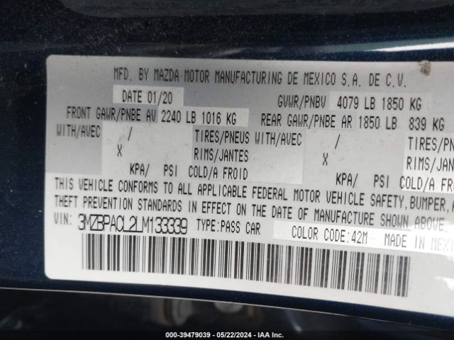 3MZBPACL2LM133339 Mazda Mazda3 Select Package