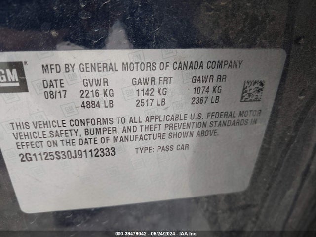 Chevrolet IMPALA 2LZ 2018 2G1125S30J9112333 Image 9