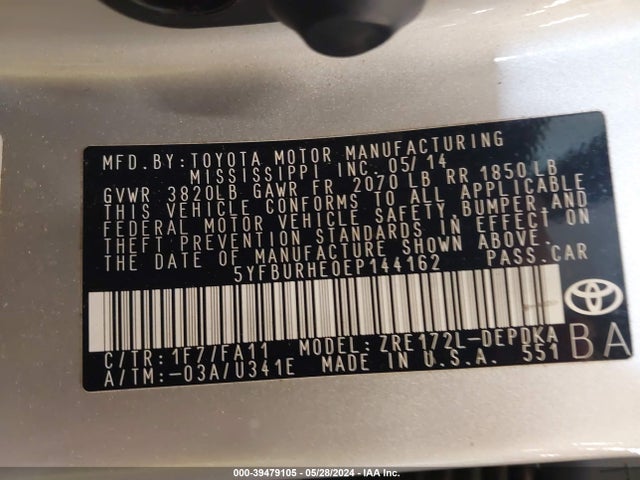 Toyota COROLLA L 2014 5YFBURHE0EP144162 Image 9