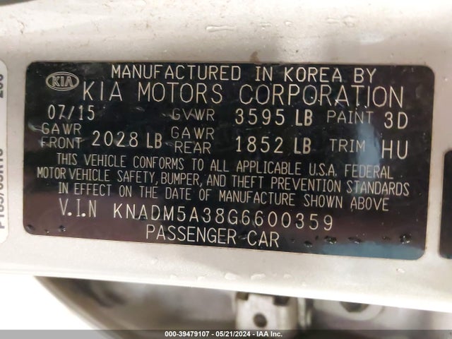 KIA RIO LX 2016 KNADM5A38G6600359 Image 9