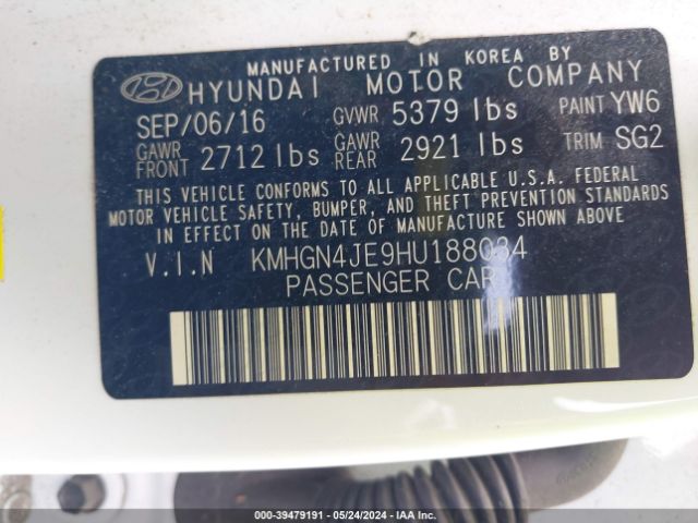 KMHGN4JE9HU188034 Genesis G80 3.8
