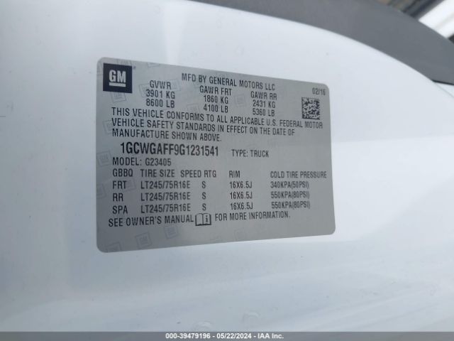 1GCWGAFF9G1231541 Chevrolet Express 2500 Work Van
