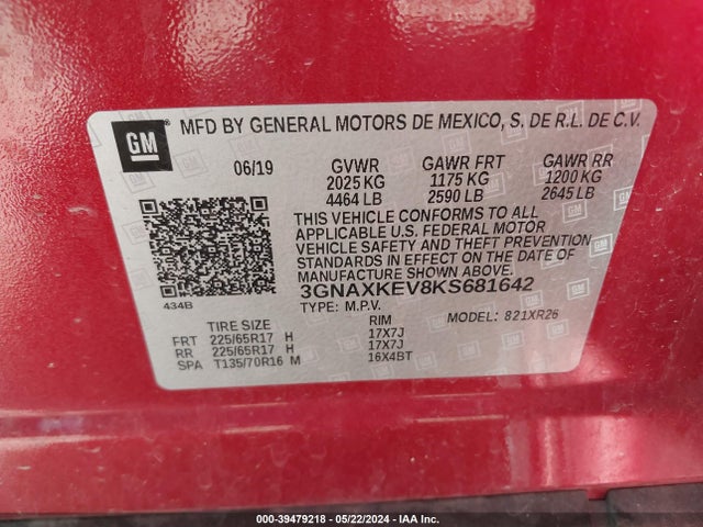 Chevrolet EQUINOX LT 2019 3GNAXKEV8KS681642 Image 9