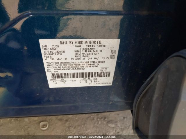 2FMPK4J97LBA59462 Ford EDGE SEL