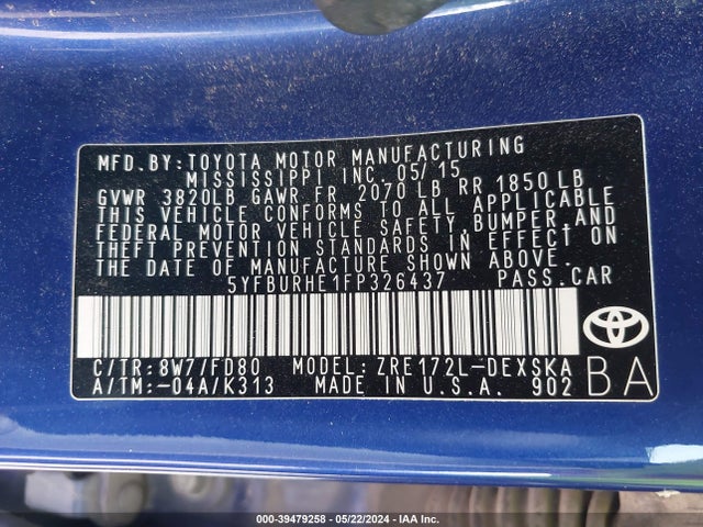 Toyota Corolla S Plus 2015 5YFBURHE1FP326437 Image 9