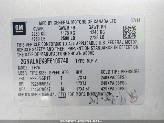 Chevrolet EQUINOX LS 2015 2GNALAEK9F6109740 Image 9