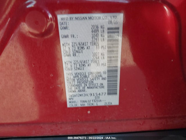 Nissan ROGUE SV 2015 5N1AT2MT2FC915477 Image 9