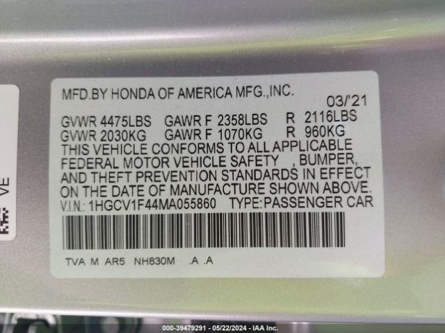 1HGCV1F44MA055860 Honda Accord Sport Special Edition