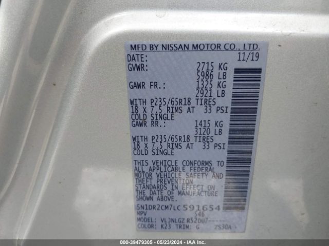 5N1DR2CM7LC591654 Nissan Pathfinder Sl 4wd