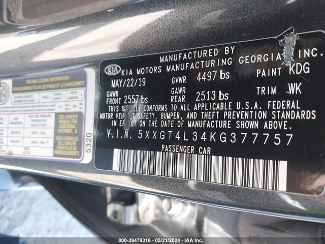 KIA Optima S 2019 5XXGT4L34KG377757 Image 9