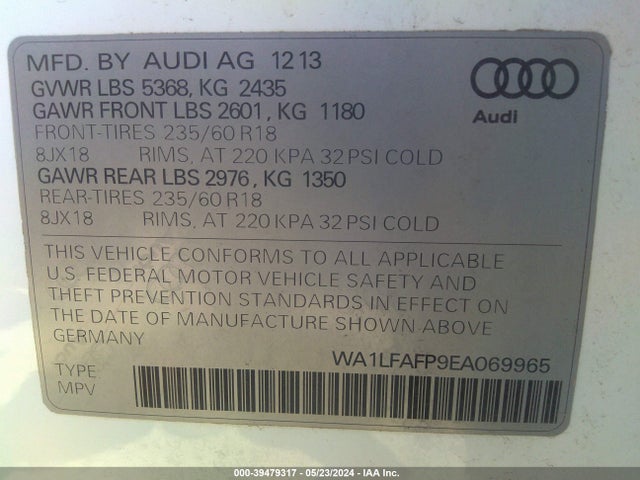 Audi Q5 2.0t Premium 2014 WA1LFAFP9EA069965 Image 9