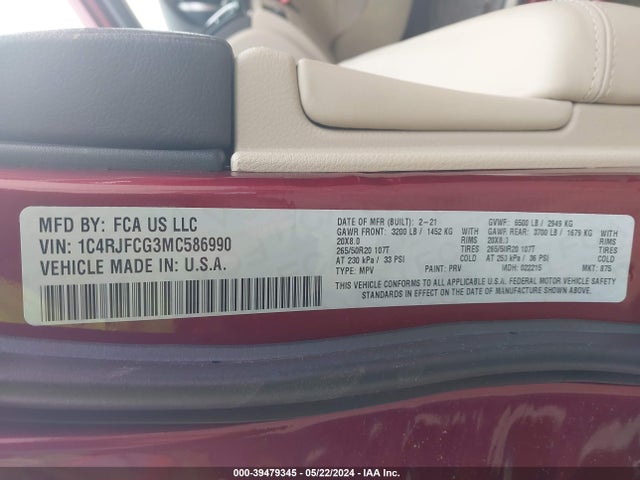1C4RJFCG3MC586990 Jeep Grand Cherokee Overland 4x4